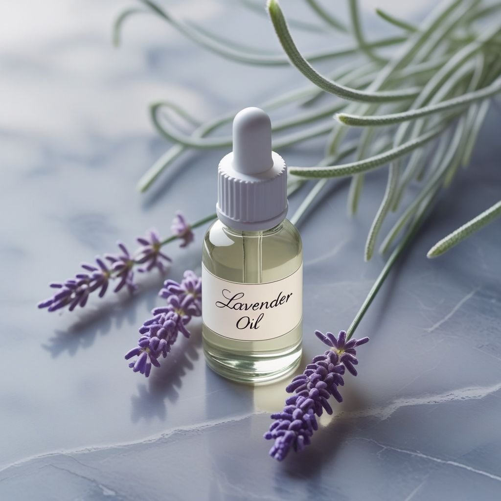 Lavender essential oil bottle with fresh sprigs, known for supporting better sleep