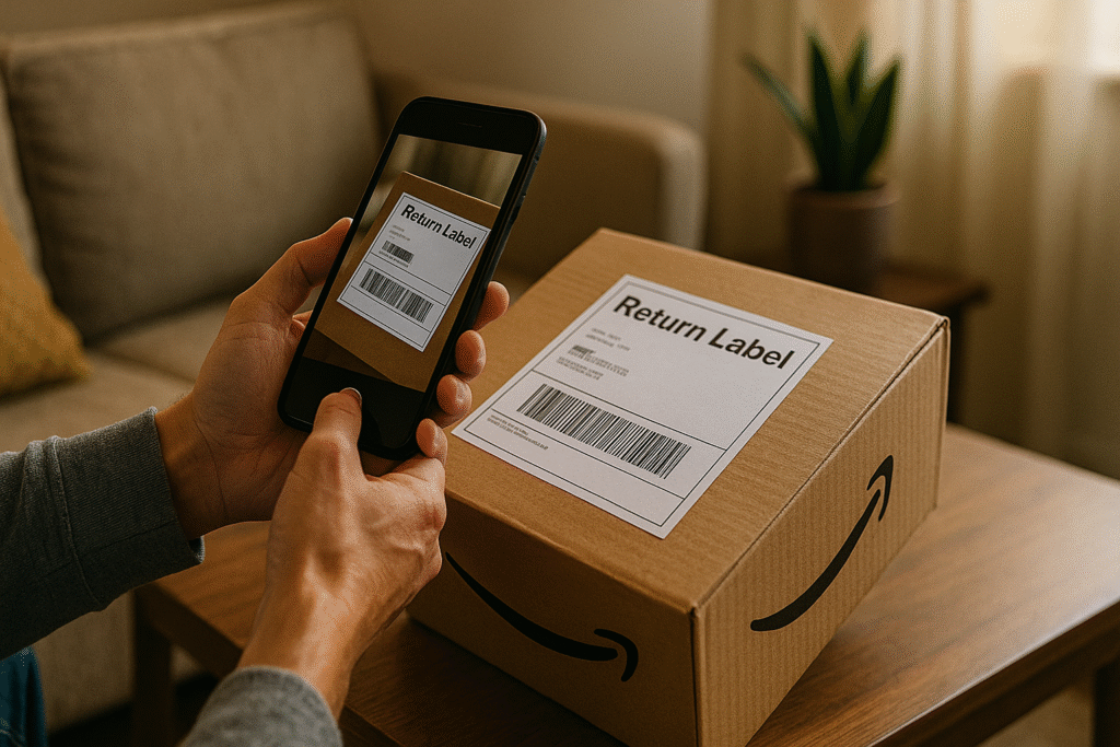 Amazon return help with user scanning return label on a parcel