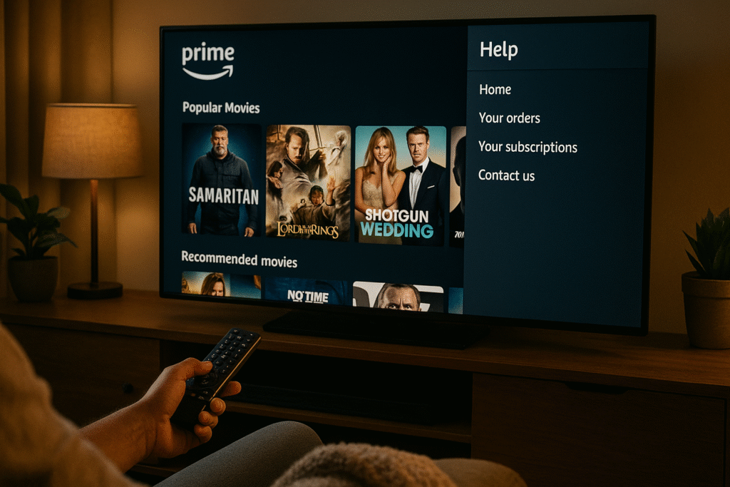 Amazon Prime support page open while browsing streaming content