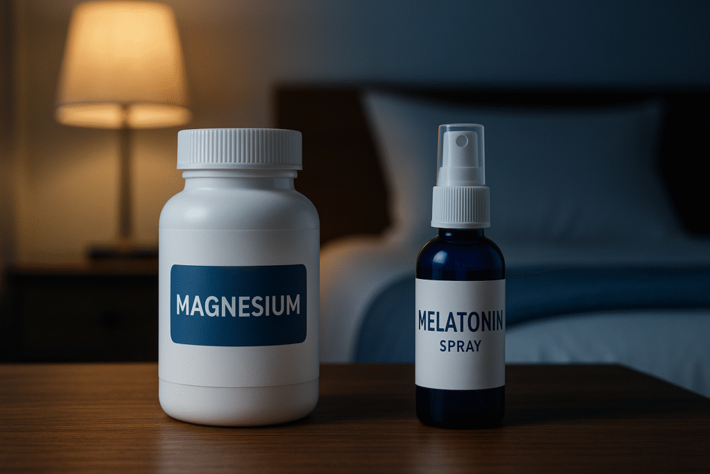 Magnesium vs. Melatonin supplements placed side by side for sleep quality improvement