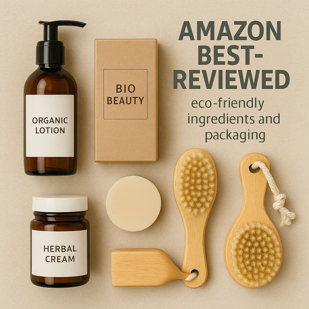 Amazon best-reviewed self-care products with eco-friendly ingredients and packaging.