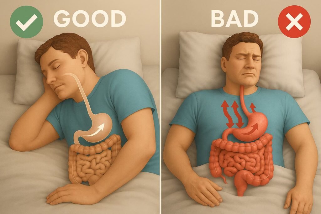 Best sleep positions for digestion compared to back and right-side sleeping postures.