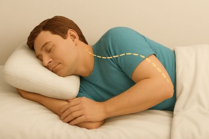 Correct pillow height for optimal sleep positions for digestion and gut health posture.