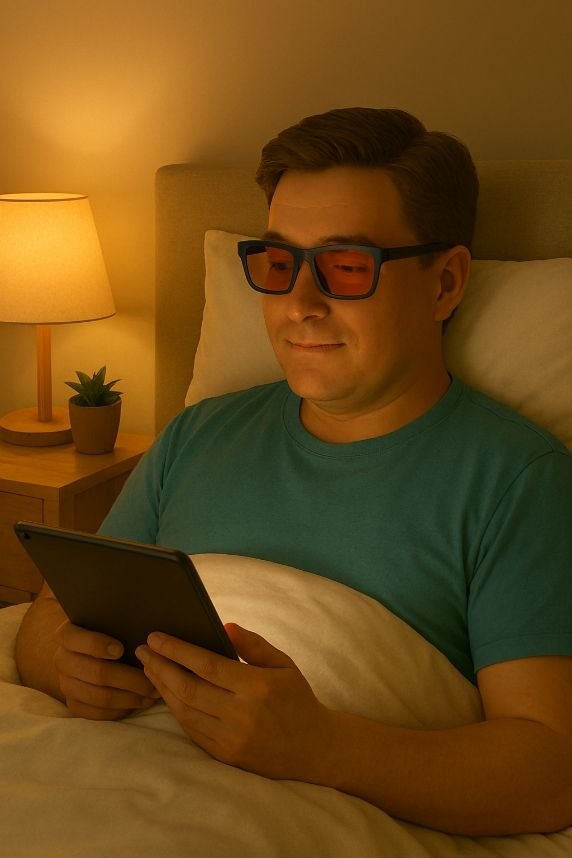 Blocking blue light to improve digestion-supportive sleep posture.