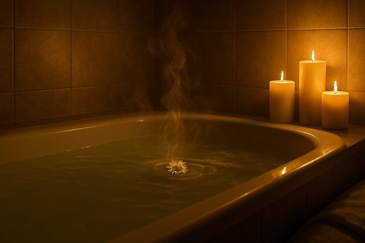 Warm bath with steam to relax muscles and lower cortisol before bed.
