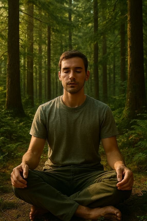 Meditating in silence in a natural forest setting for mental clarity