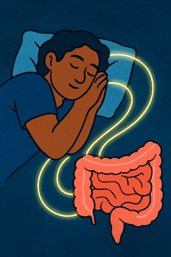 Illustration showing connection between sleep quality and gut health.
