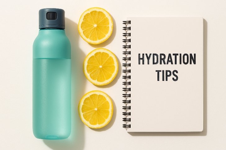 Hydration tips featured image with smart water bottle and lemon slices for healthy daily habits