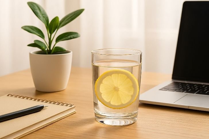 Daily hydration tips represented by a morning glass of lemon water for wellness