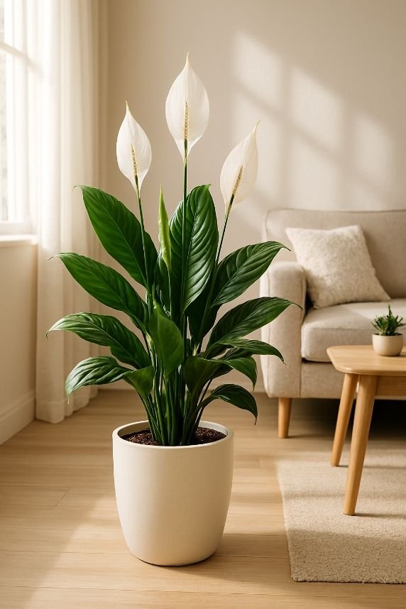 Peace lily purifies air quality and reduces indoor toxins