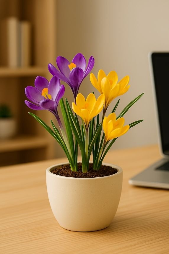 Crocus flowers bring color and help improve mental focus indoors