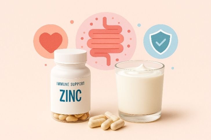 Probiotics for immune system – probiotic capsules with yogurt and gut health concept illustration