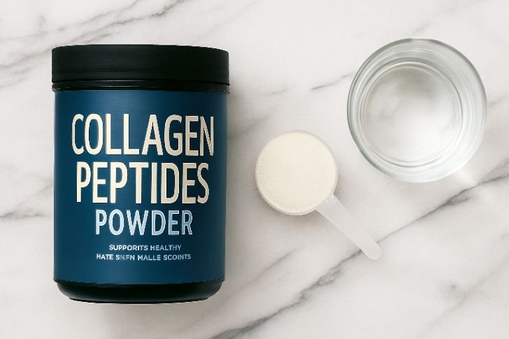 Collagen Peptides Powder supplement for skin and joint wellness on marble surface