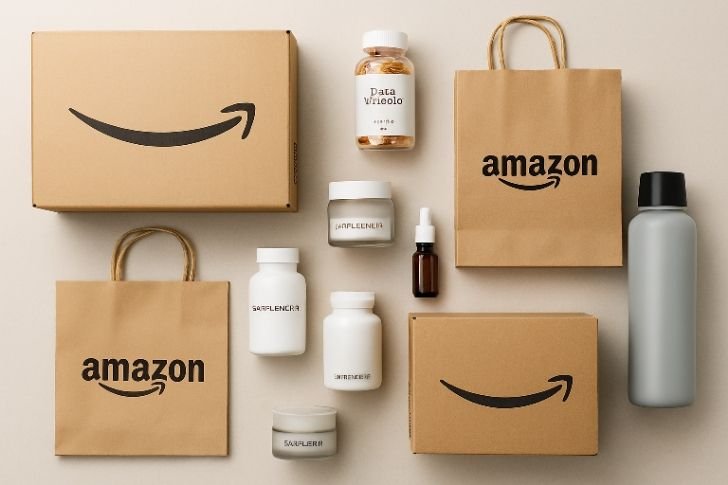 Amazon shopping boxes and wellness products collage for Prime Big Deal Days